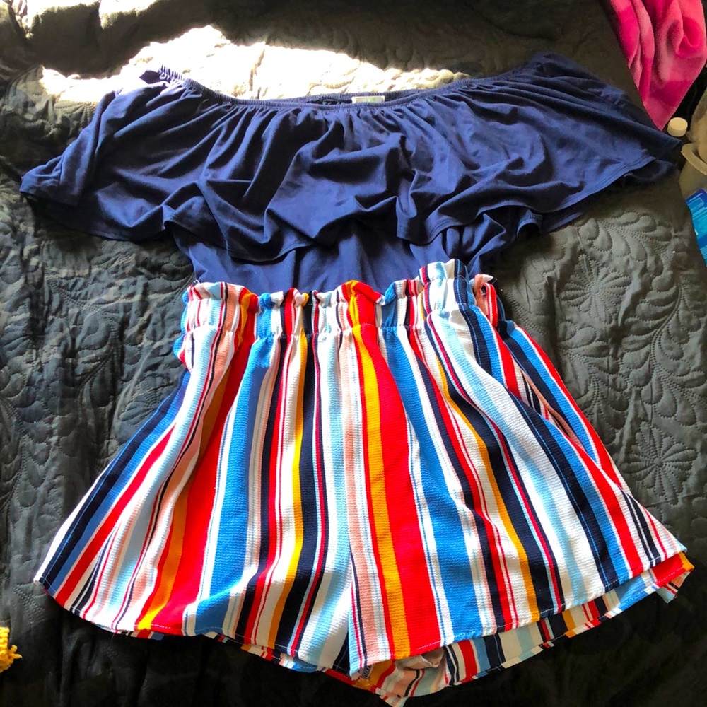 Off the shoulder romper with a colorful bottom !